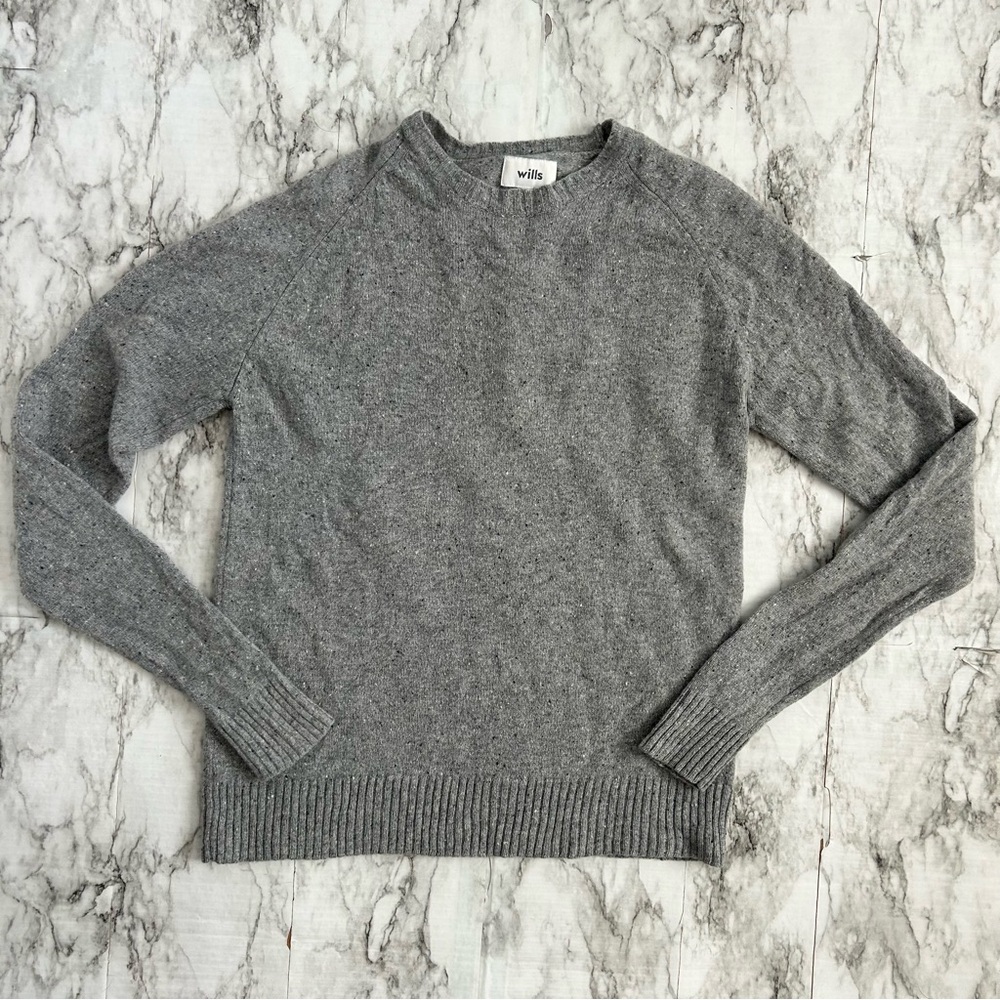 Wills Huckberry men’s size medium gray Speckled 100% Wool Crewneck Sweater